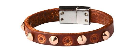 leather bracelet with copper dome studs