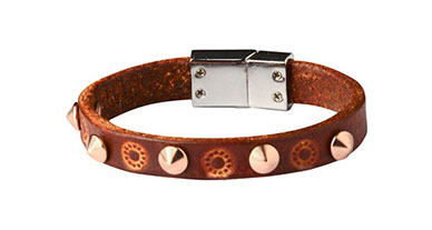 leather bracelet with copper dome studs