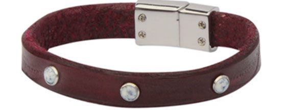leather bracelet with white stones