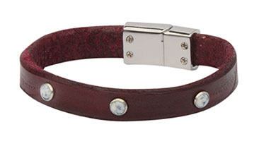 leather bracelet with white stones